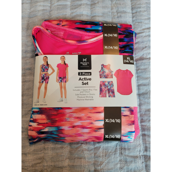 Member's Mark Other - Girls Member's Mark 3 Piece Active Set XL (14/16) Pink Multi-color NWT